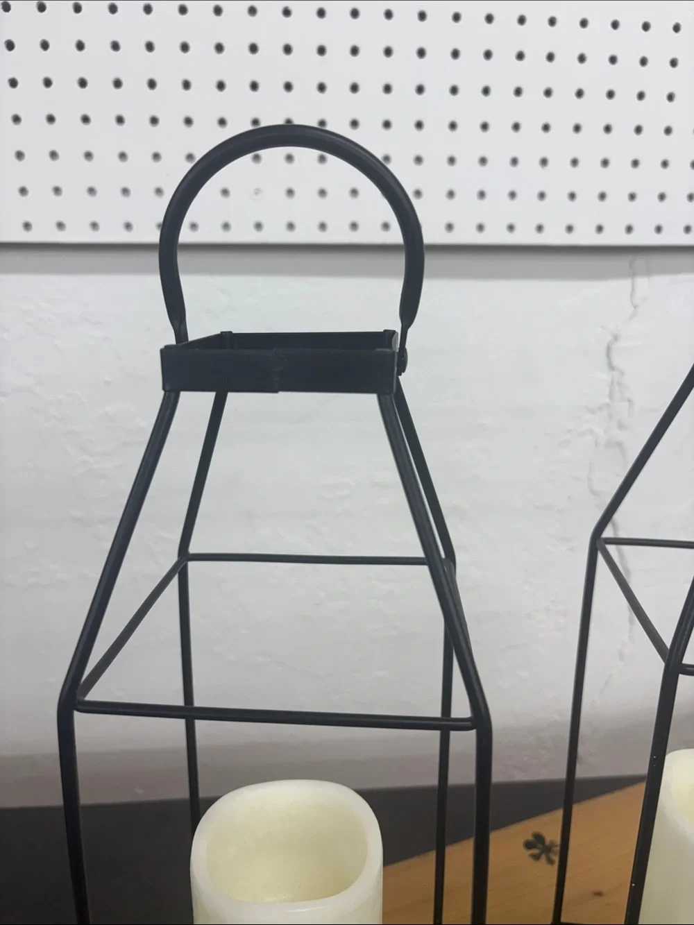 Unbranded Black Metal Lanterns with Cream LED Candles - Pair